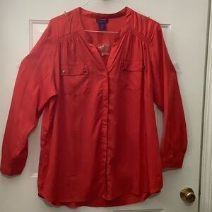 Caren Sport Red Blouse with Pocket Details